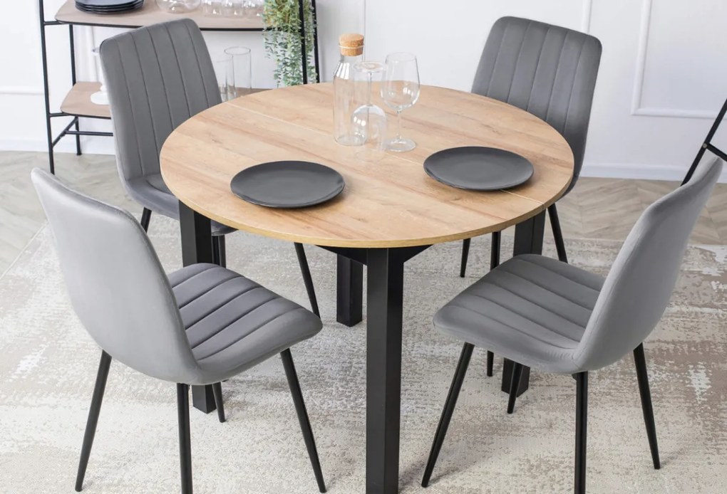 Étkezőgarnitúra 4 db. Szürke Bársony Ibis székkel. Bővíthető asztal HARRY 102-142 cm