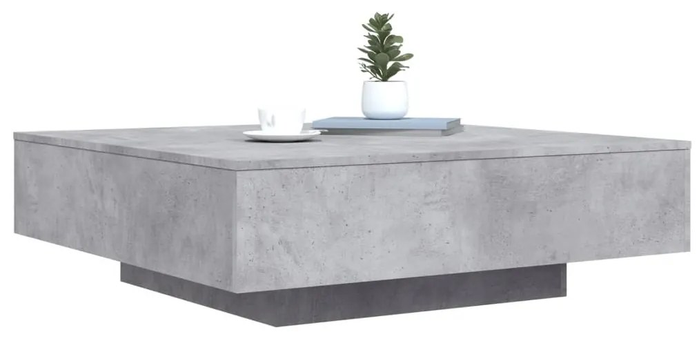 Betonszürke dohányzóasztal LED-lámpákkal 100 x 100 x 31 cm