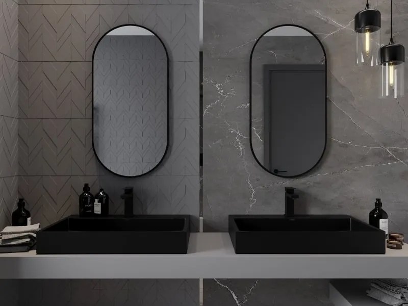 Mexen Loft ovális fürdőszobai tükör 90 x 45 cm, fekete keret - 9851-090-045-000-70