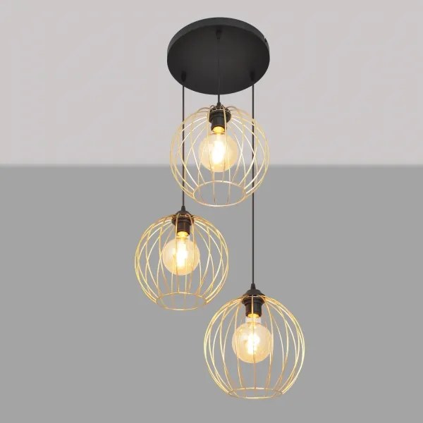 Csillár zsinóron MERCURE 3xE27/15W/230V arany/fekete