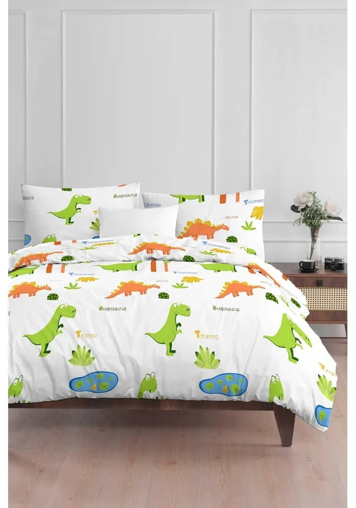 Fehér egyszemélyes gyerek ágyneműhuzat 140x200 cm Dinolar – Mijolnir