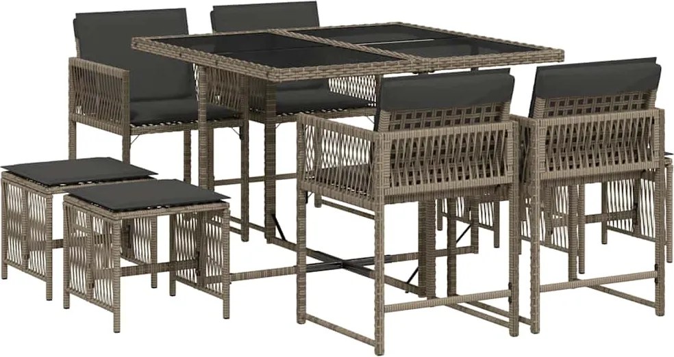 vidaXL 9 részes szürke polyrattan kerti étkezőgarnitúra párnával