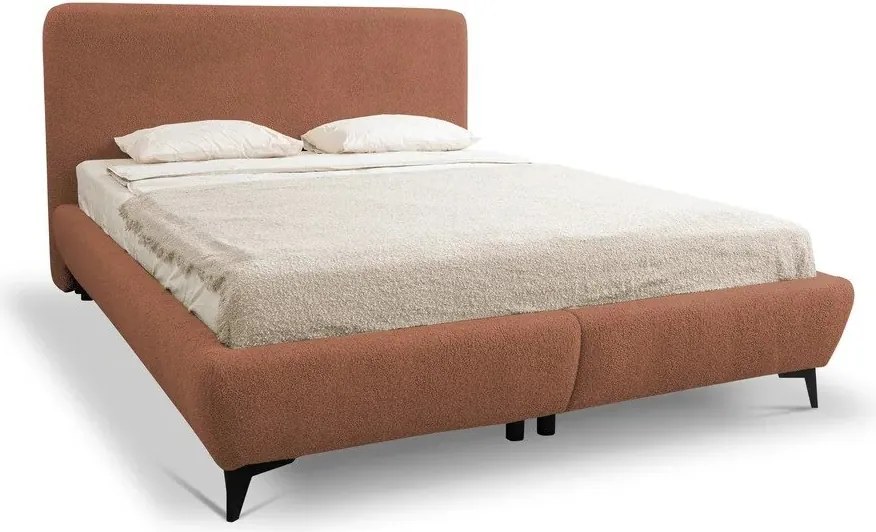 Terrakotta színű kárpitozott ágyneműtartós franciaágy ágyráccsal 160x200 cm Makapu – Makamii