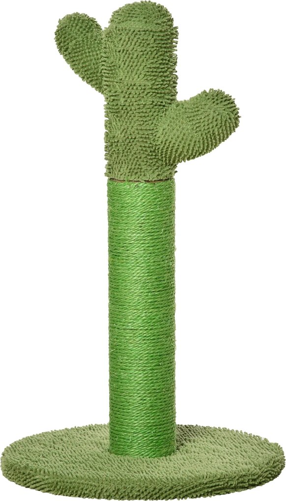 PawHut Felnőtt és Kiscica Karcolófa Kaktusz Formában, Zsineg és Fenyőfa Alap, 40x40x65 cm, Zöld | Aosom