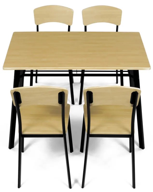 Set de sufragerie Masă cu Patru Scaune, MDF, decor Stejar Natural, cadru metalic negru