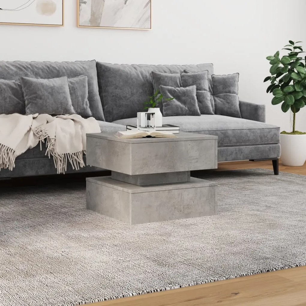 Betonszürke dohányzóasztal LED-lámpákkal 50 x 50 x 40 cm
