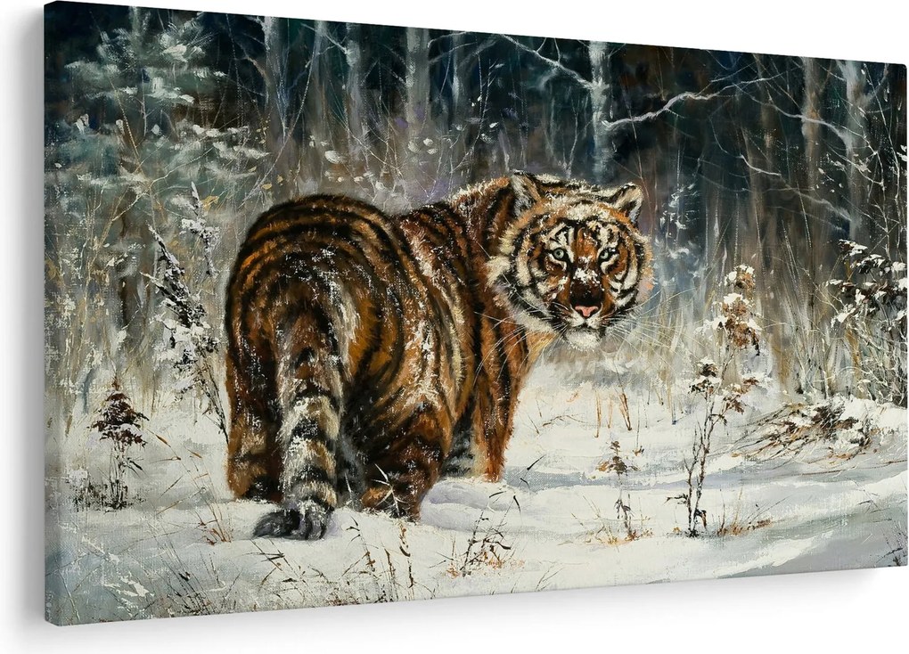 Kép - tigris a havas erdőben, olajfestmény (90x60 cm)