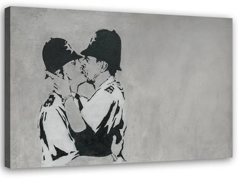 Gario Vászonkép Csókolózó rendorök, Banksy falfestmény Méret: 100 x 70 cm