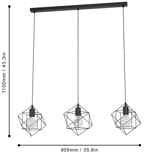 Eglo 43361 - Csillár zsinóron STRAITON 3xE27/60W/230V