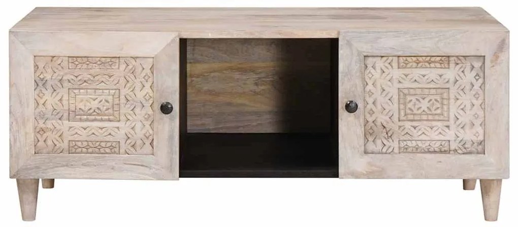 Dohányzóasztal polcokkal Bézs 100 x 54 x 40 cm tömör mangófa
