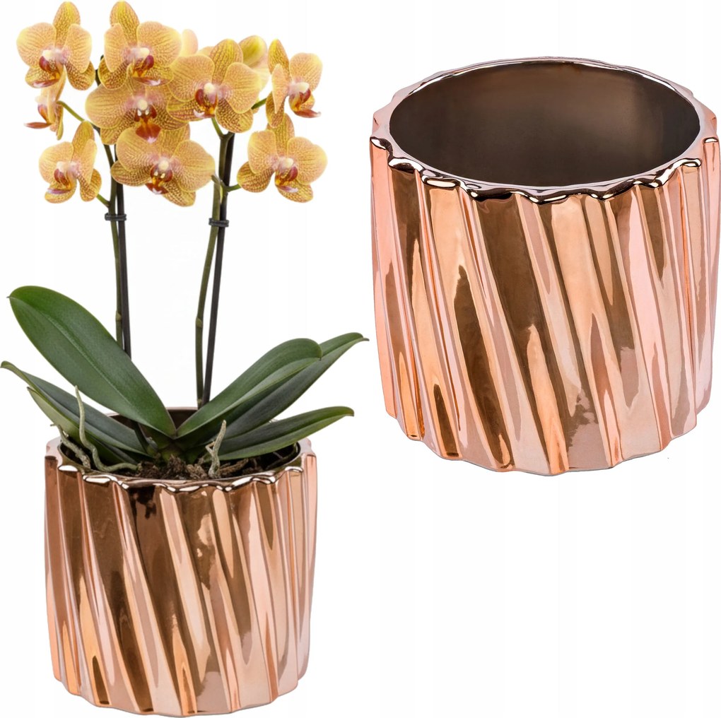 Virágcserép kerámia fedél rózsaszín arany tükör Ø13,5cm csillogó fényes