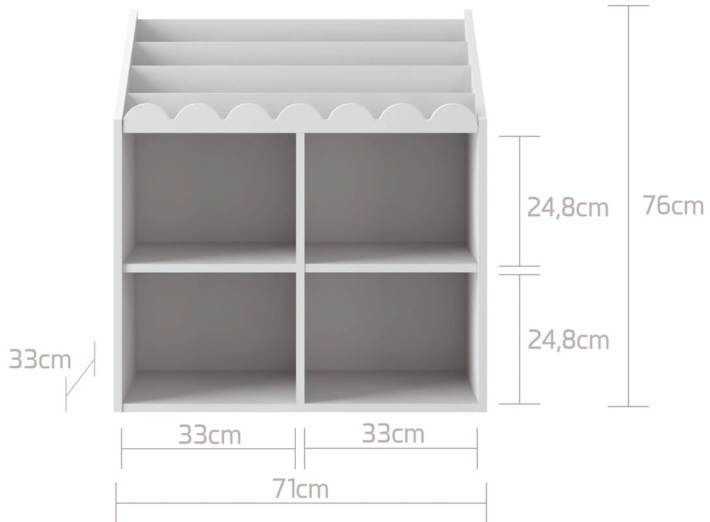 Gyerekkönyvtár BOOK NOOK SNOW 71x76 cm, fehér