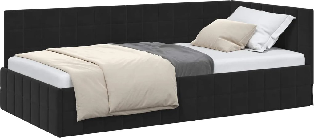 vidaXL Sarokágy keret fejtámlával Fekete 90 cm x 200 cm Bársony