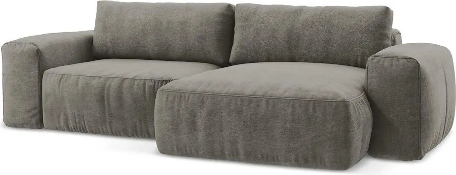 Szürke zsenília kinyitható sarokkanapé (jobb oldali-heverő résszel) Kuki – Makamii