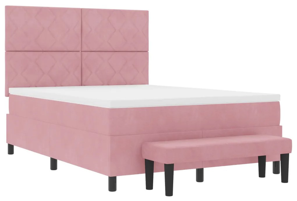 Box Spring Ágy Matraccal & Pad Rózsaszín 140x200 cm Bársony