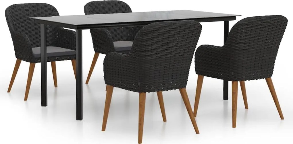 vidaXL 5 részes fekete kerti étkezőgarnitúra párnákkal