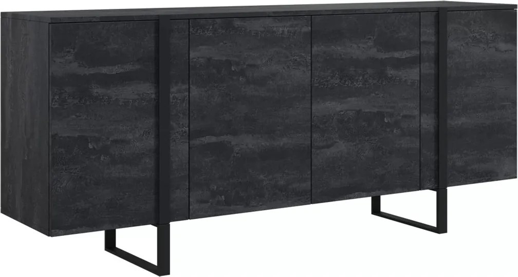 Verica komód 200 cm négyajtós - fekete beton / fekete lábak