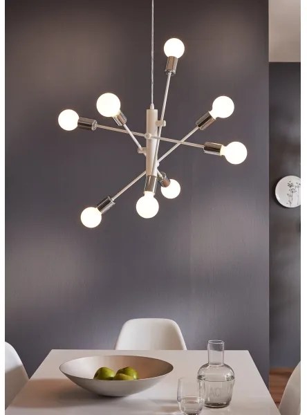 Eglo 98017 - Csillár zsinóron GRADOLI 8xE27/60W/230V fehér