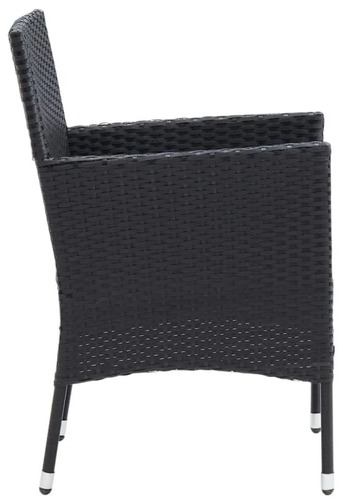 3 részes fekete polyrattan kerti étkezőgarnitúra párnákkal