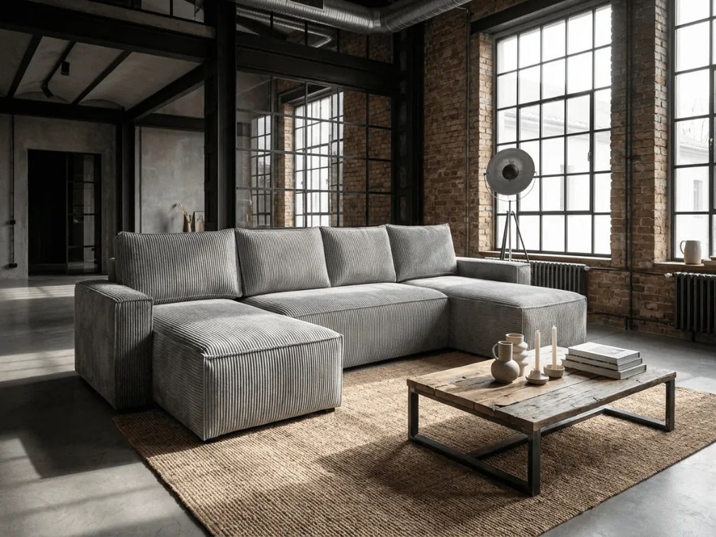 U alakú ülőgarnitúra SMART COSARO 295x140 cm, világosszürke