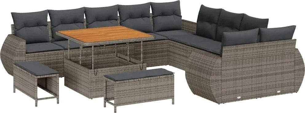 vidaXL Kerti Kanapé Szett párnával tárolóval 13 pcs Szürke