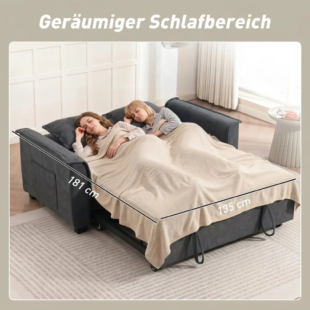 HOMCOM Futon kanapéágy, állítható háttámlával, 2 személyes, 2 párnával, sötétszürke