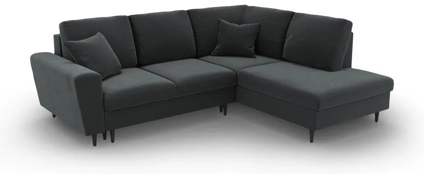 Sötétszürke bársony kinyitható tárolóhelyes sarokkanapé (jobb oldali-L alakú) Kyoto – Cosmopolitan Design
