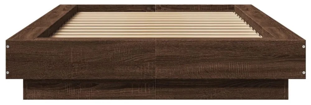 barna tölgyszínű szerelt fa ágykeret LED-del 100 x 200 cm