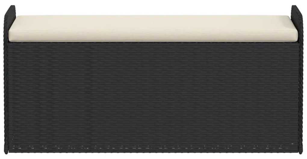 Fekete polyrattan tárolópad párnával 115 x 51 x 52 cm