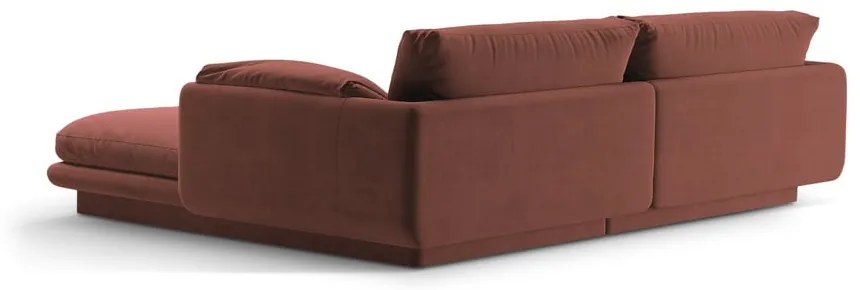 Rózsaszín bársony sarokkanapé (bal oldali-heverő résszel) Torino – Micadoni