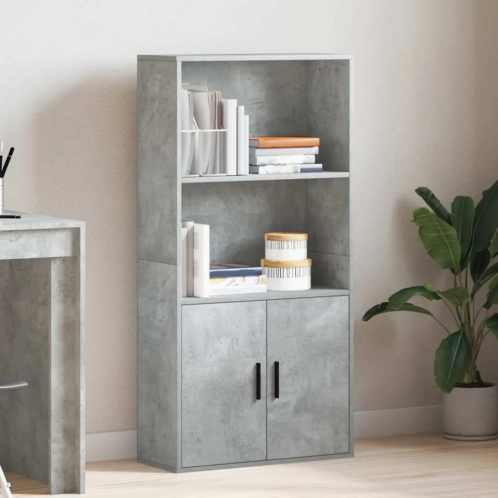 betonszürke szerelt fa könyvespolc 60x24x120 cm