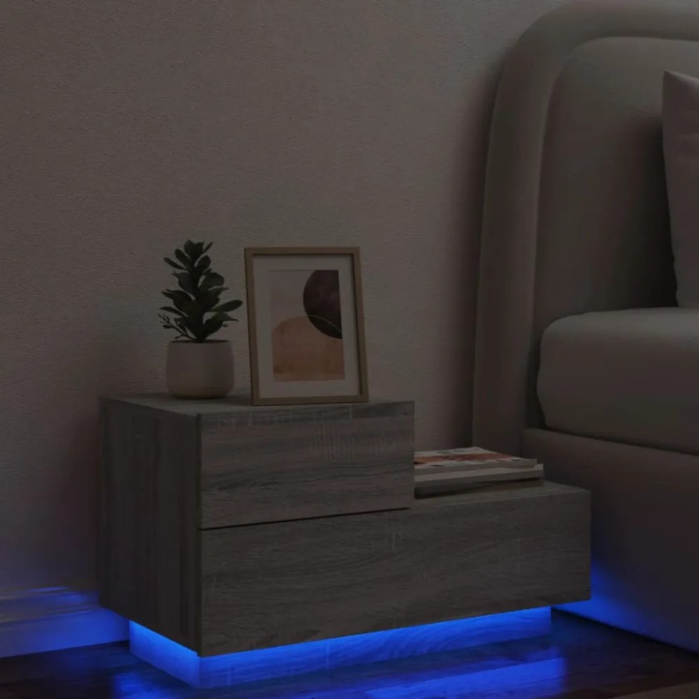 szürke sonoma éjjeliszekrény LED-világítással 70 x 36 x 40,5 cm
