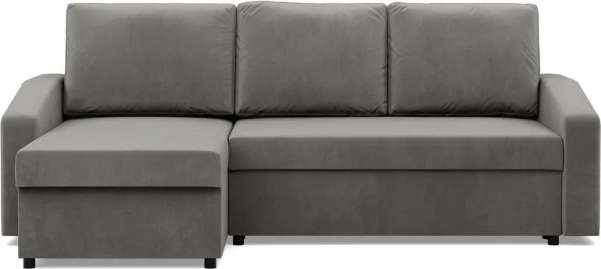 Zeus sarokkanapé, 2 ágyneműtartóval, döntött kartámasz, bársony, univerzális oldal, hab töltet, világosszürke