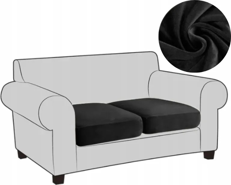 2X Kanapé Huzat Fotel Ülőfelület Háttámla Kanapé Velúr Plüss Fekete