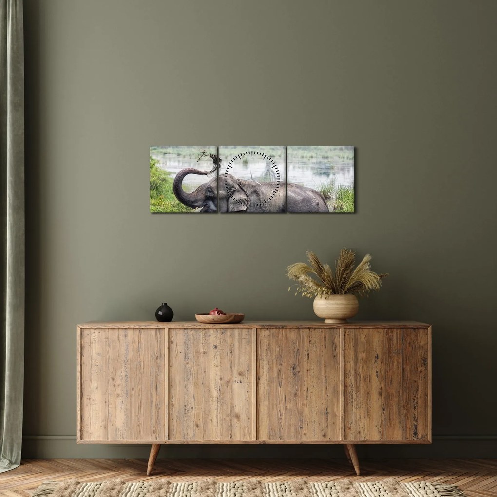 Kép - Fürdőző elefánt (órával) (90x30 cm)