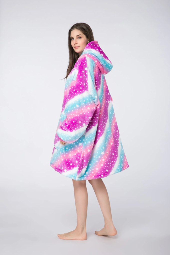 báránybunda hatású kapucnis, ujjas pléd AURORA színes