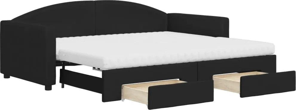 vidaXL fekete kihúzható szövet heverő fiókkal 90 x 190 cm