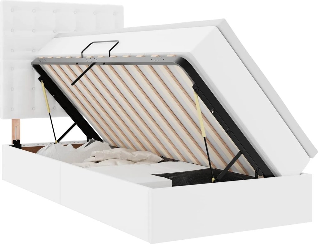 vidaXL Tárolós Ágy matracmal tárolóval Tiszta Fehér 90 x 190 cm Műbőr