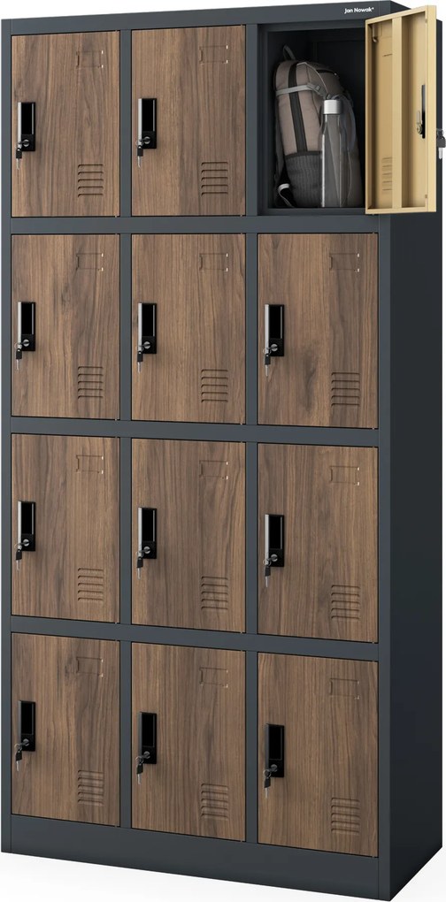 12 rekeszes szociális szekrény, antracit/dió, 900x1850x400 mm: MARCIN Eco Design