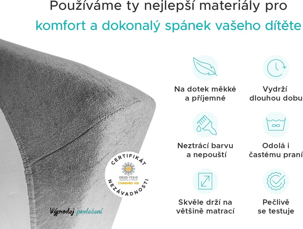 Gyerek frottír lepedő 60x120 cm világosszürke