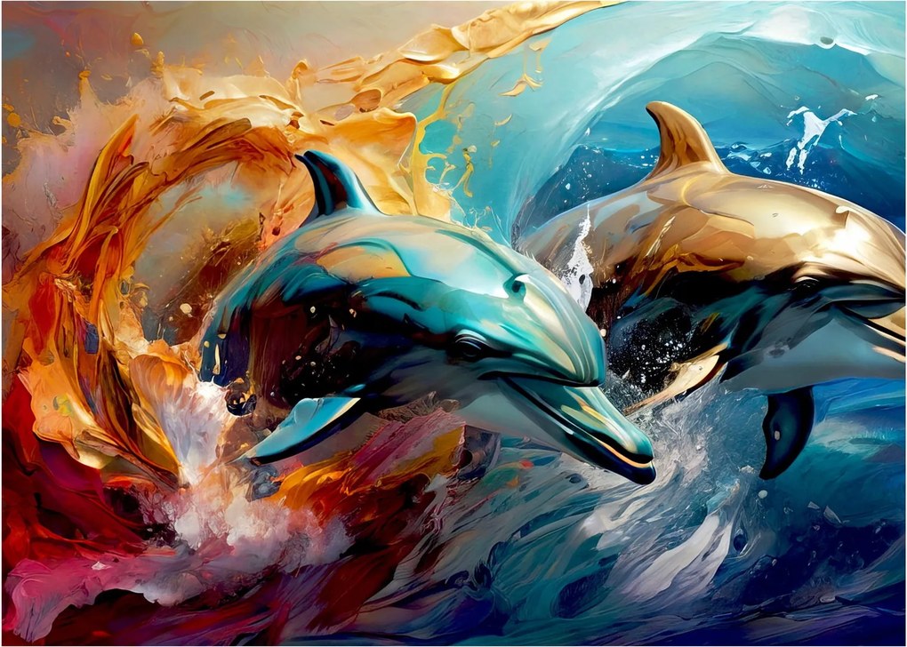 Üveg kép - Delfin festmény (70x50 cm)
