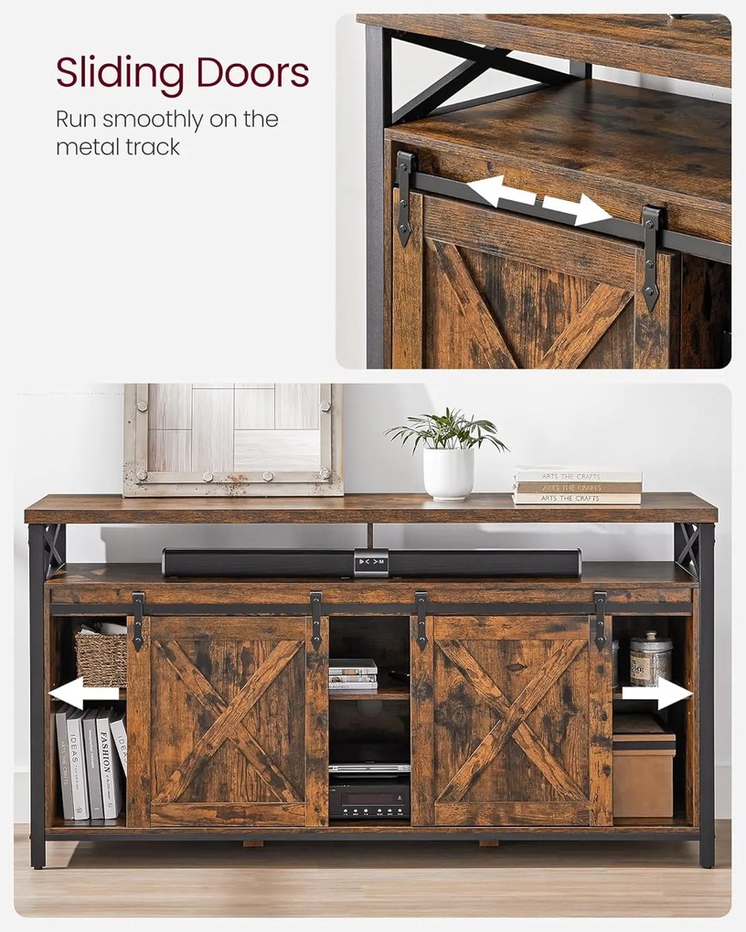 Tv-állvány szekrény, fém keret, rusztikus barna és fekete