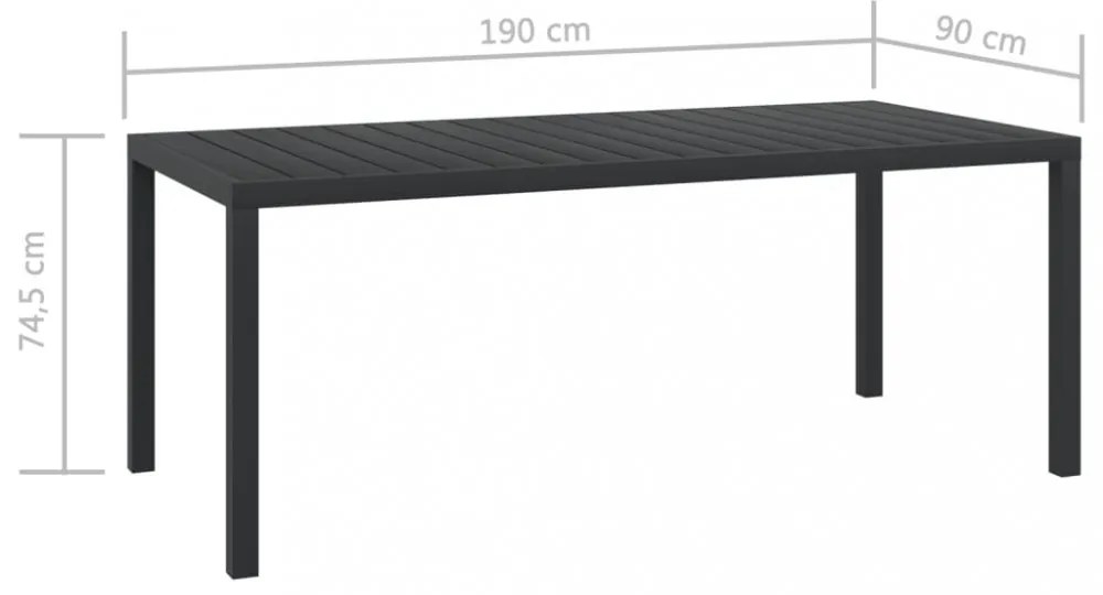 fekete alumínium és WPC kerti asztal 185 x 90 x 74 cm