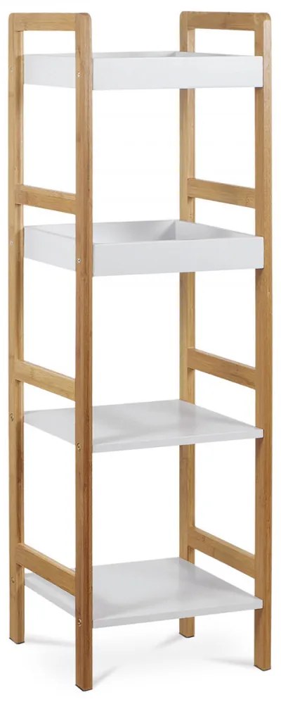 Dr-013-4 Etajeră De Bambus Culoare Natur,4 Rafturi Din MDF Alb, Rezistă Pînă La 12 Kg.