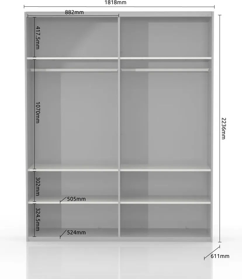 Tolóajtós magasfényű gardróbszekrény, 182x221 cm, antracit-tölgy - BISE