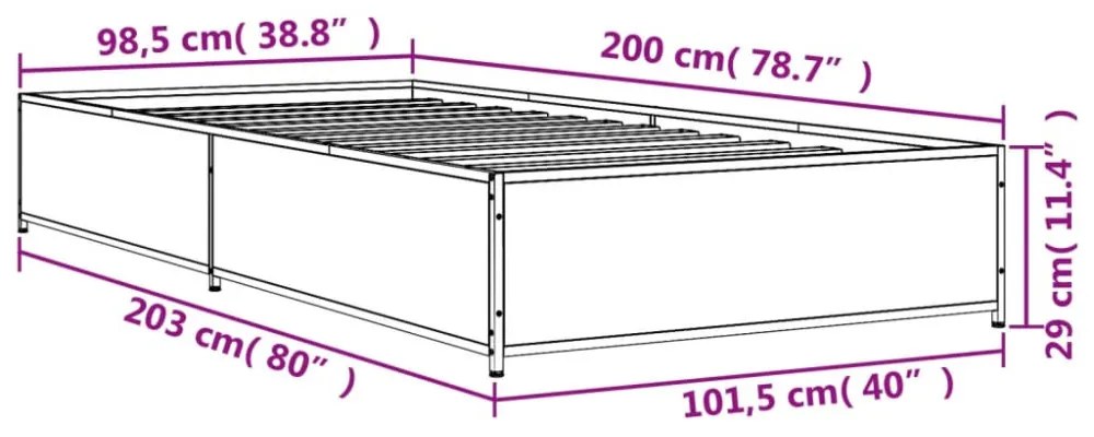 barna tölgyszínű szerelt fa és fém ágykeret 100 x 200 cm