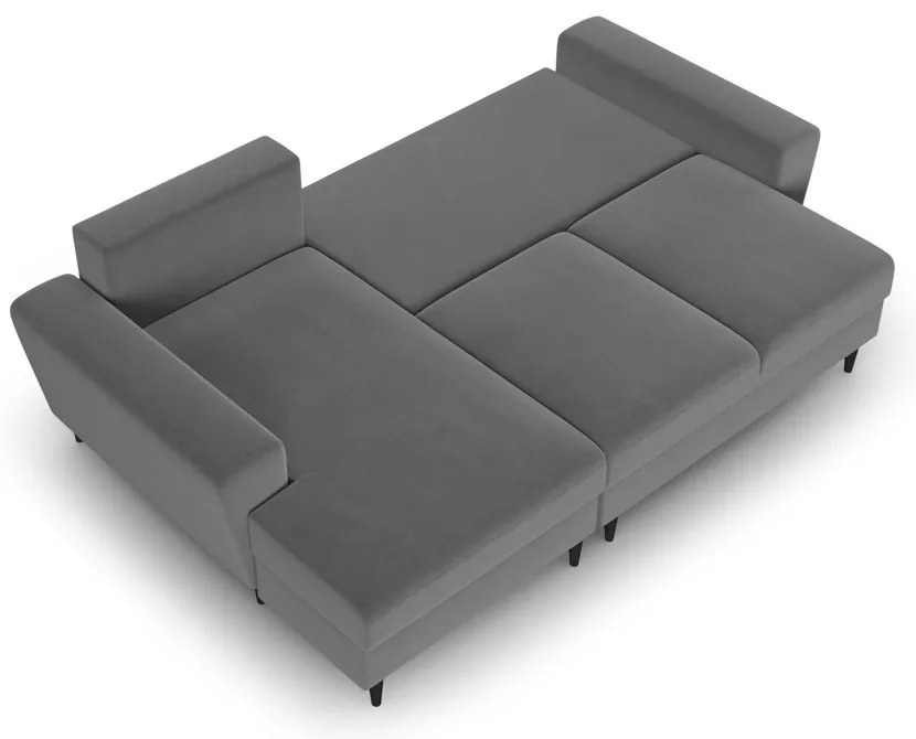 Világosszürke bársony kinyitható tárolóhelyes sarokkanapé (bal oldali-heverő résszel) Kyoto – Cosmopolitan Design