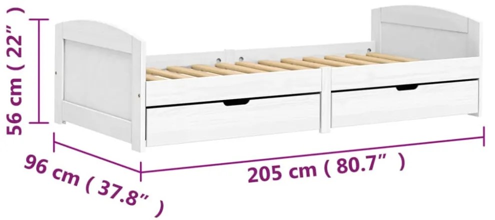 IRUN fehér tömör fenyőfa kanapéágy 2 fiókkal 90 x 200 cm