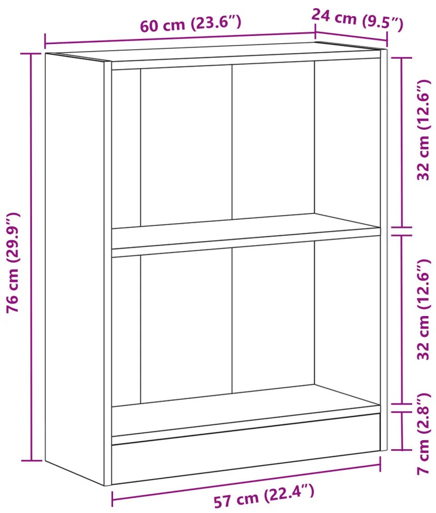 Könyvespolc Fekete 60x24x76 cm Műanyag