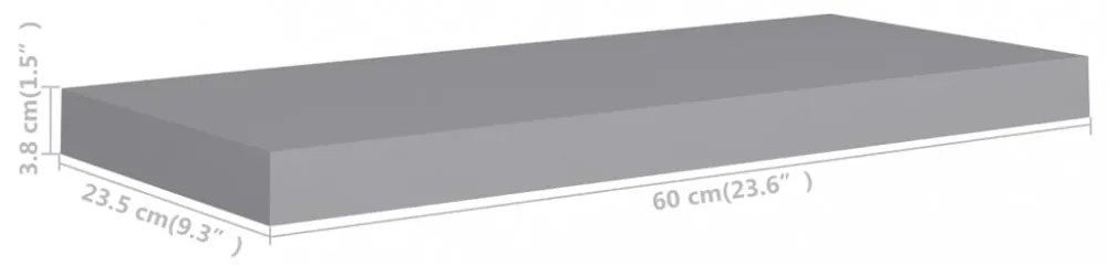szürke MDF lebegő fali polc 60 x 23,5 x 3,8 cm